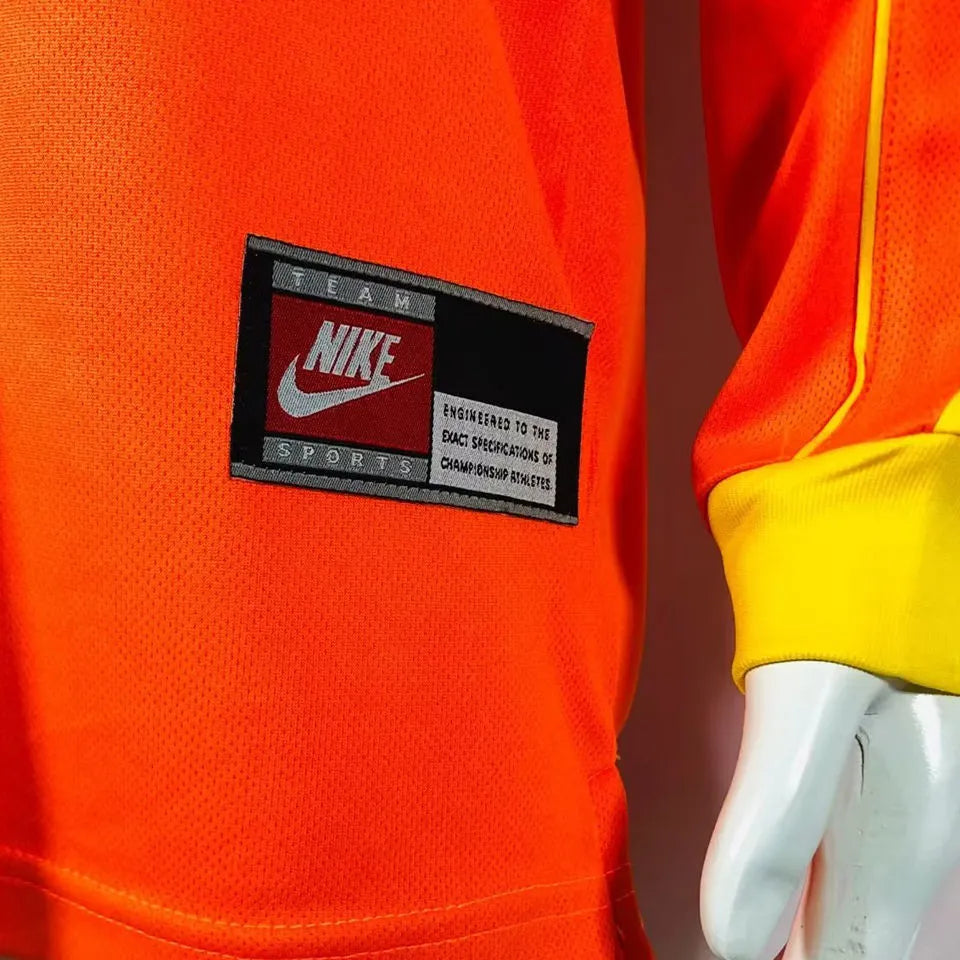 1998 Brazil GK Orange Retro Long Sleeve Jersey Detail 4