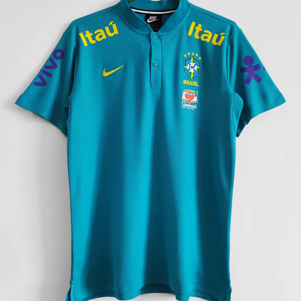 2021/22 Brazil Light Blue POLO Soccer Jersey有钮 Front