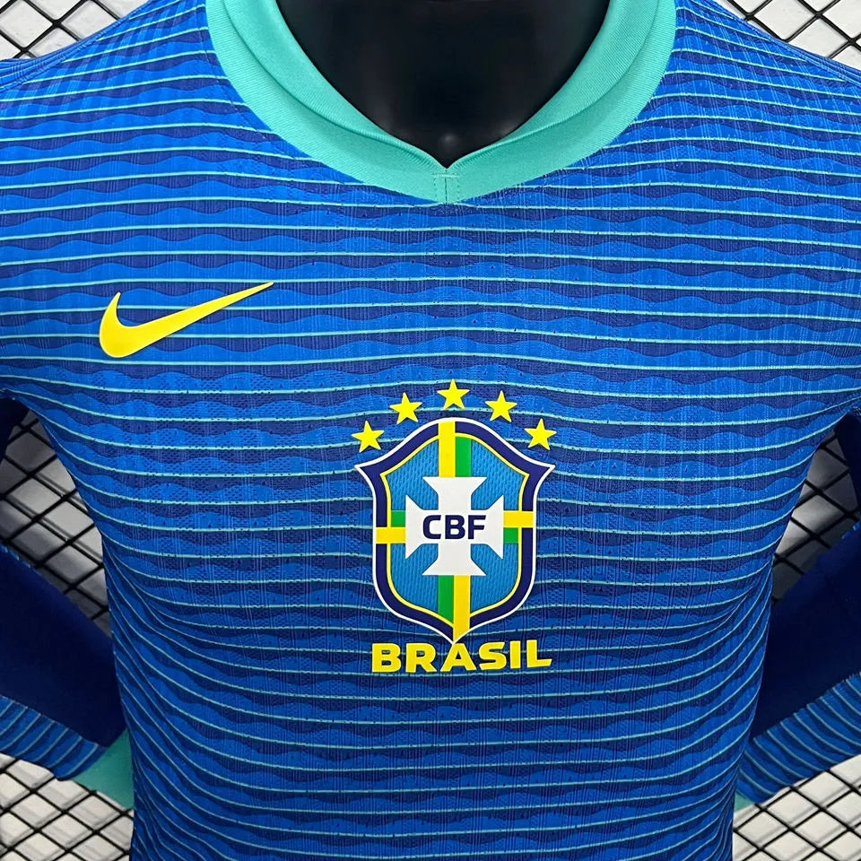 2024/25 Brazil Away Blue Player Version Long Sleeve Jersey Detail 1