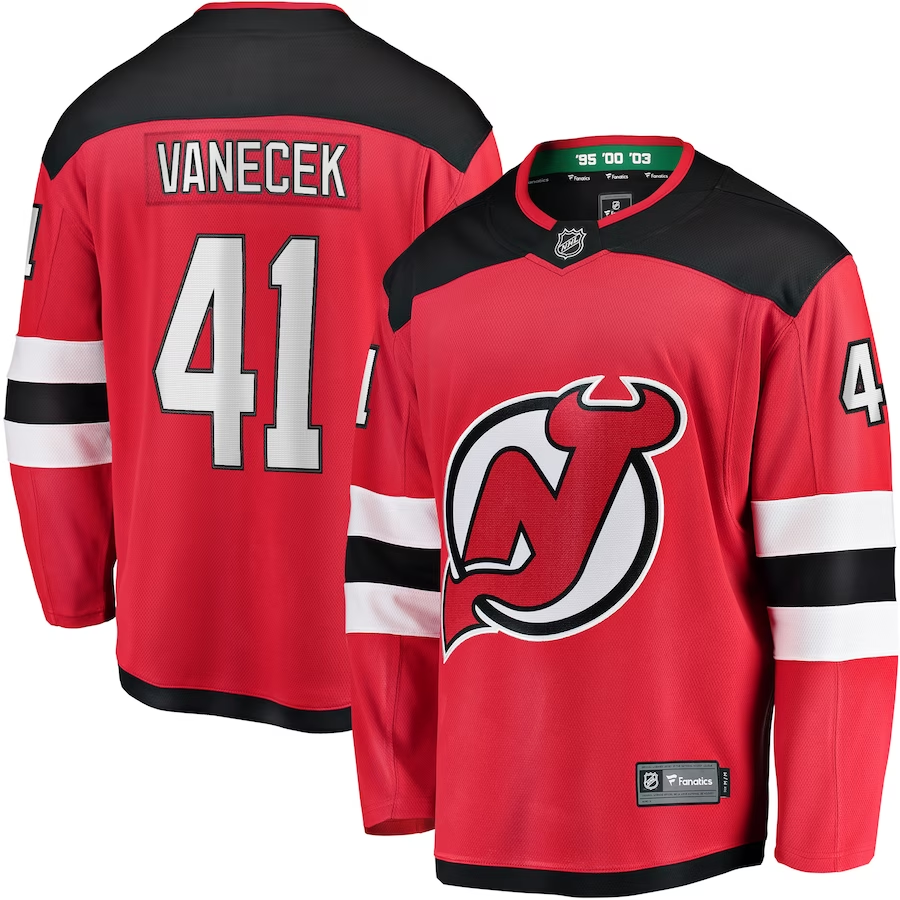 Men's New Jerseys Devils Vitek Vanecek #41 Red Player Game Jerseys
