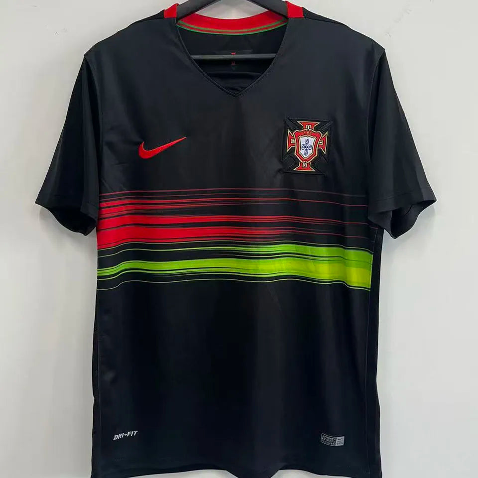 2015 Portugal Away Black Retro Soccer Jersey Front