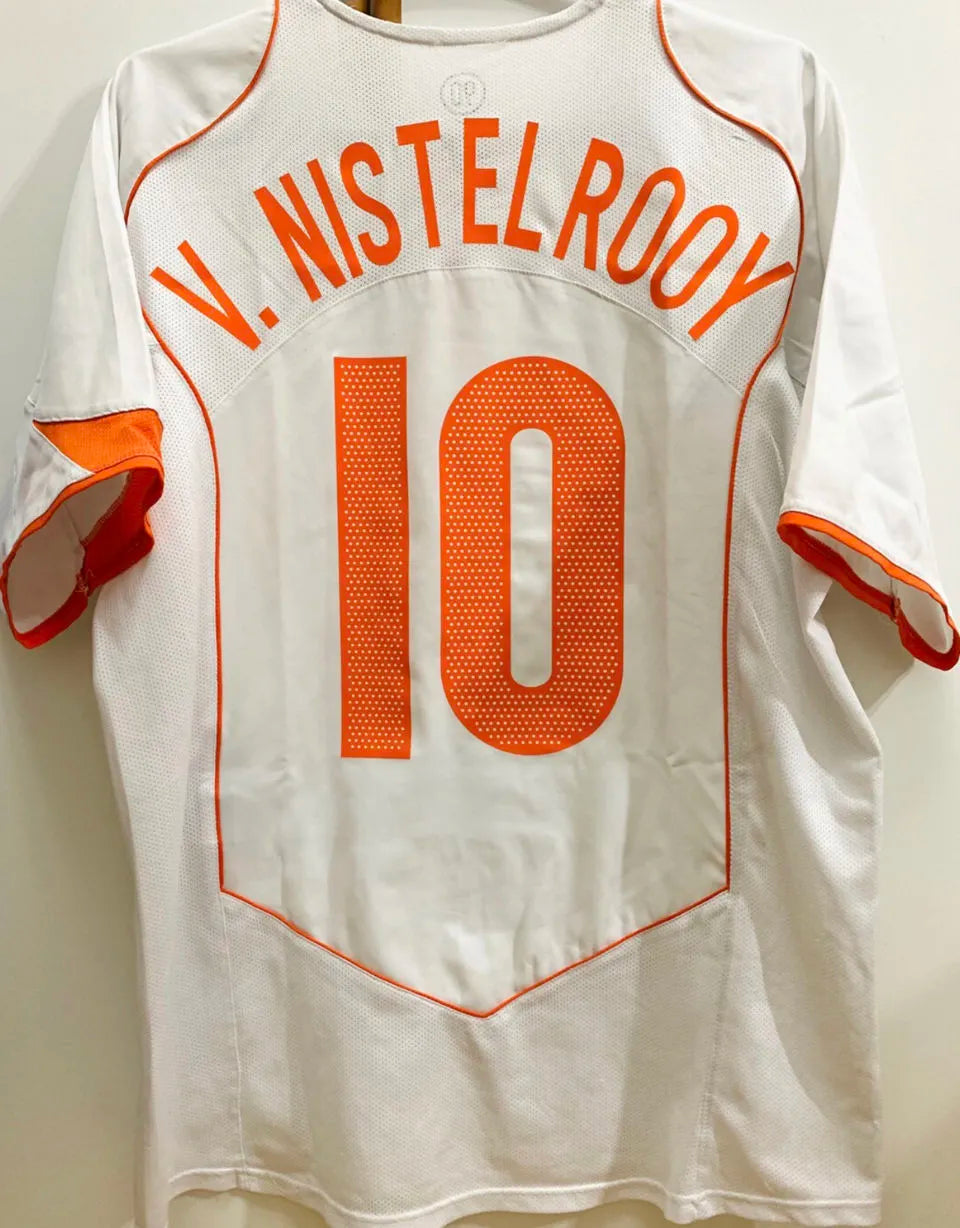 V. NISTELROOY #10 NL Away White Retro Jersey 2004 ★★ Front