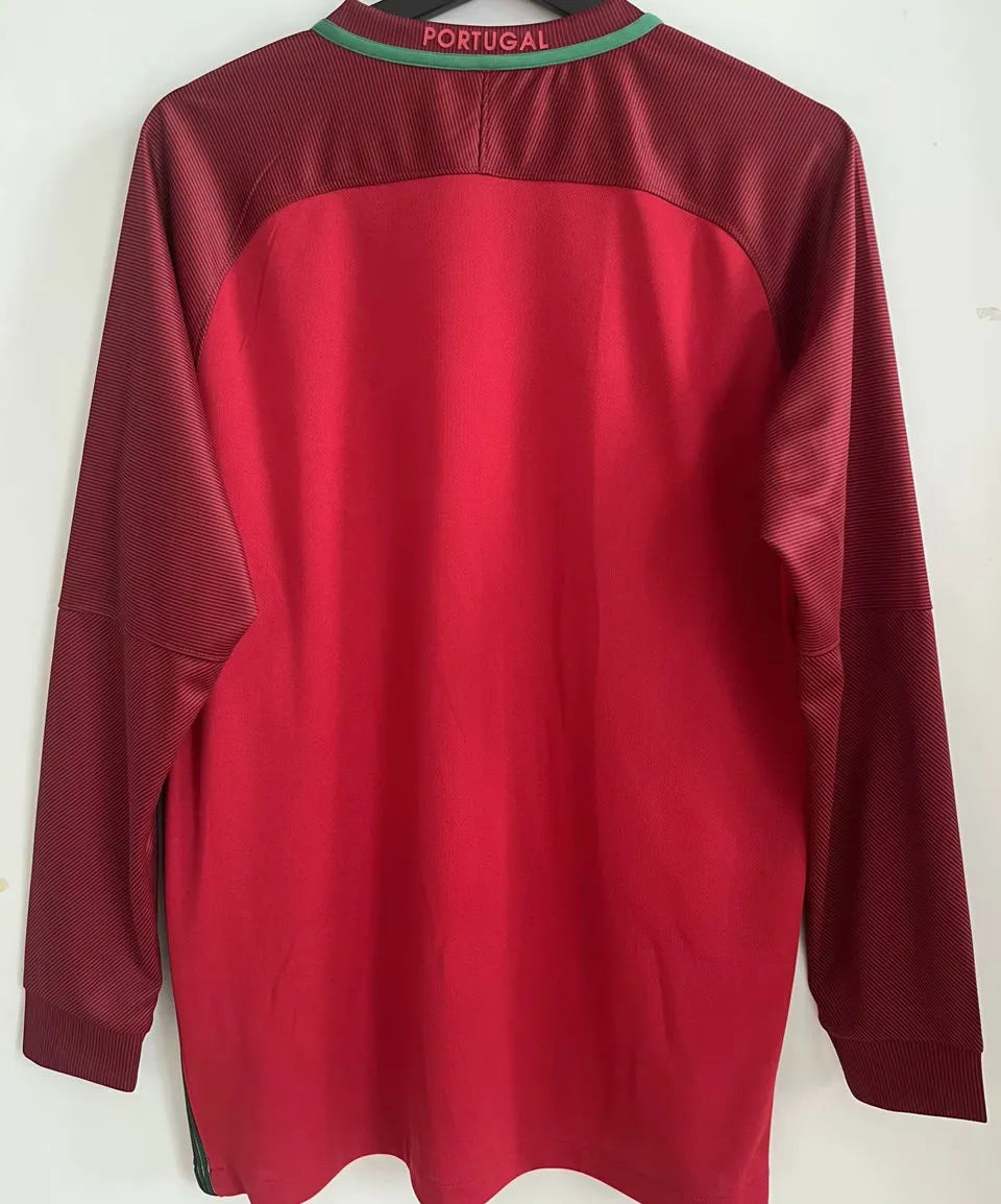 2016 Portugal Home Retro Long Sleeve Soccer Jersey Back