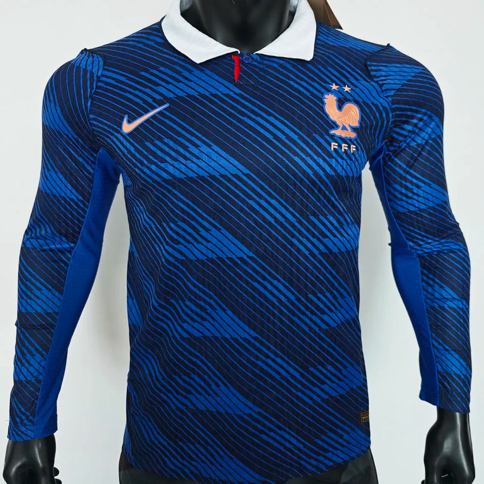 2026/27 France Home Blue Player Version Long Sleeve Soccer Jersey Front