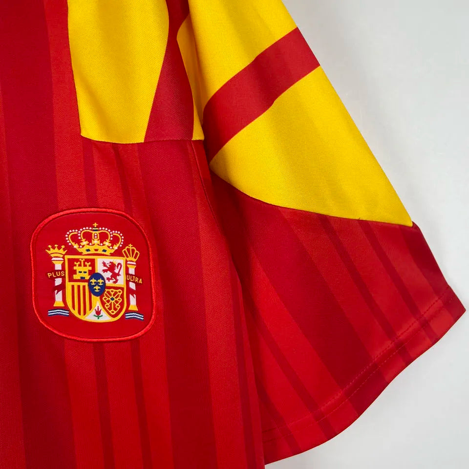 1992/94 Spain Home Red Retro Soccer Jersey Detail 3