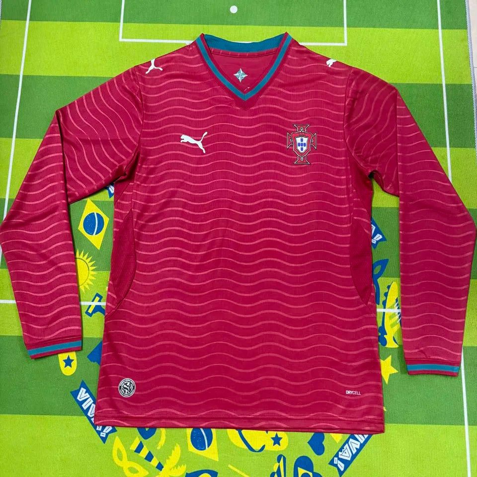 2026/27 Portugal Home Red Fans Long Sleeve Soccer Jersey Front