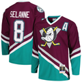 Men's Anaheim Ducks Teemu Selanne Mitchell #8 Ness Purple 1996/97 Alternate Captain Patch Blue Line Player Jerseys