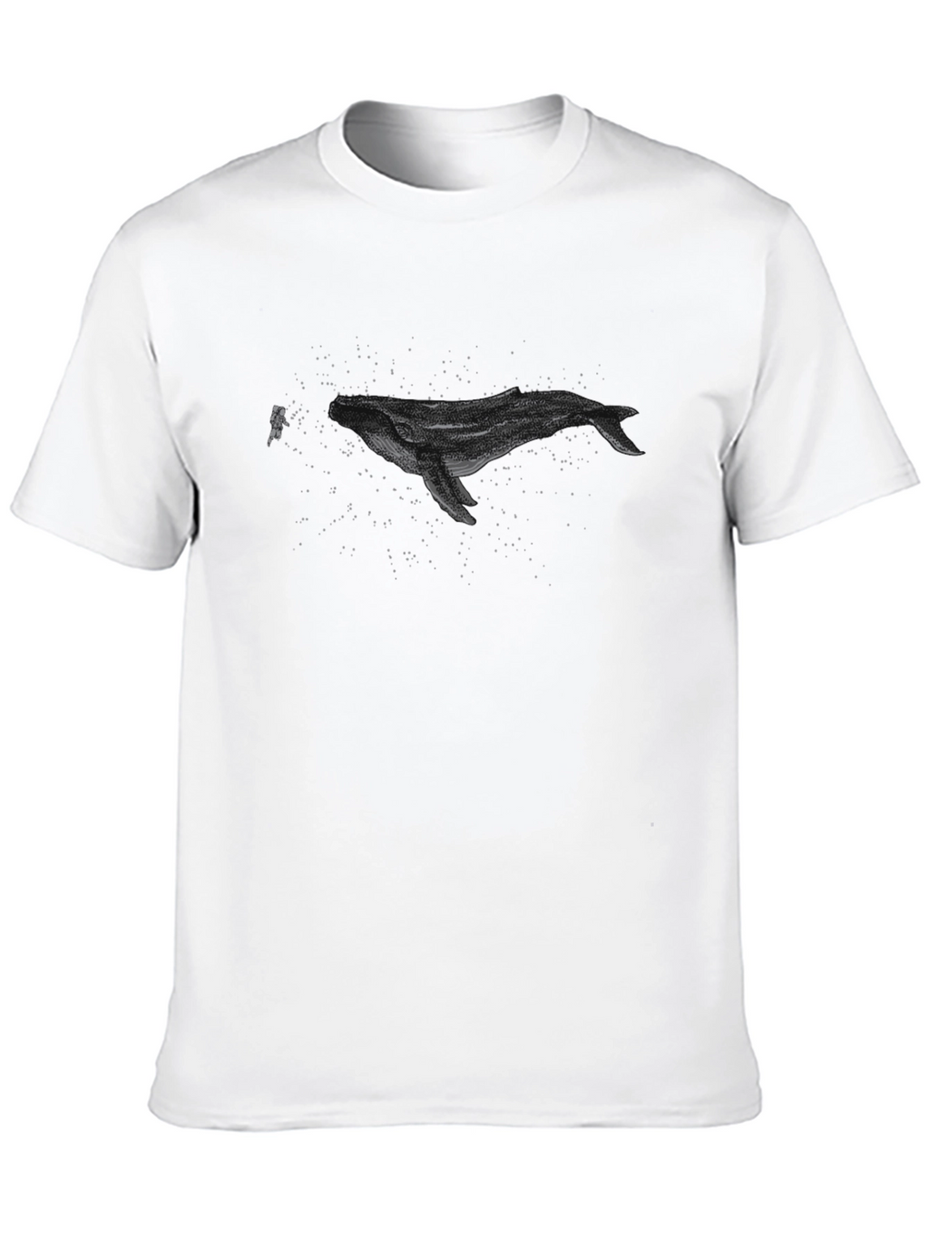 Astronaut Whale Graphic T-Shirt - Black Crew Neck