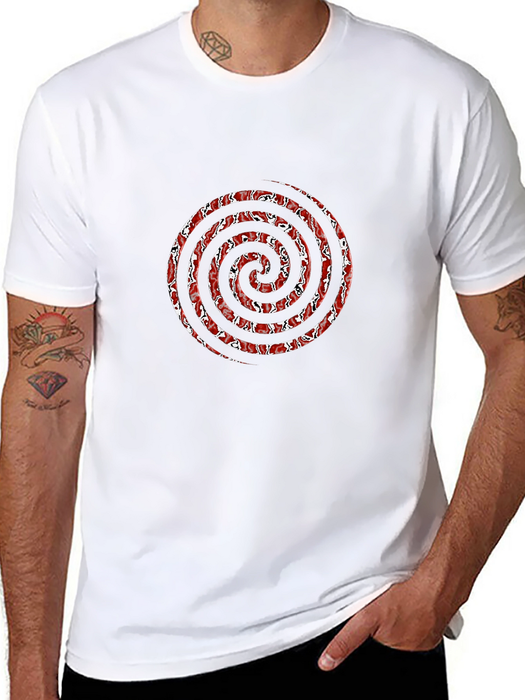 Red Spiral Graphic Black T-Shirt