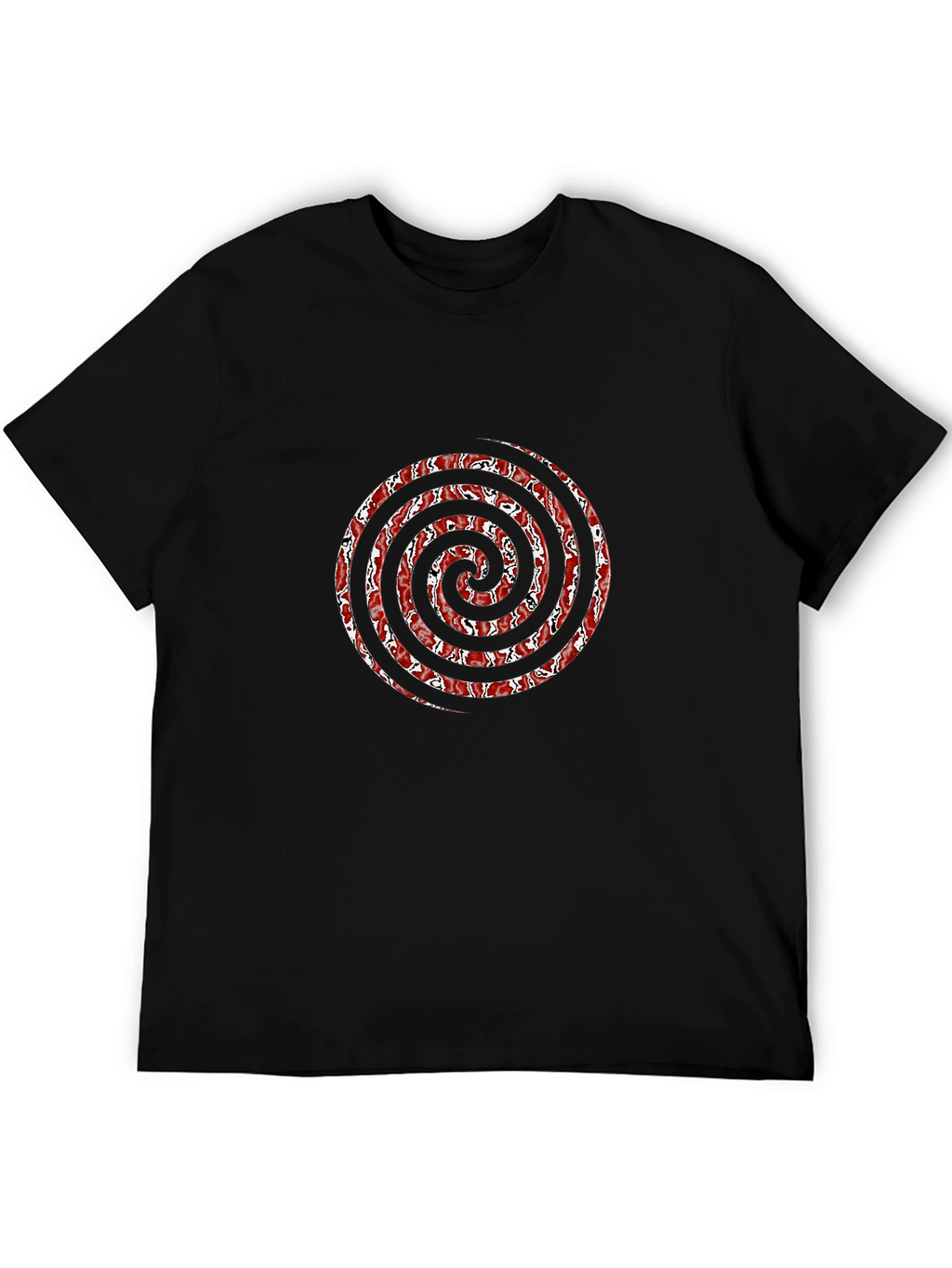 Red Spiral Graphic Black T-Shirt