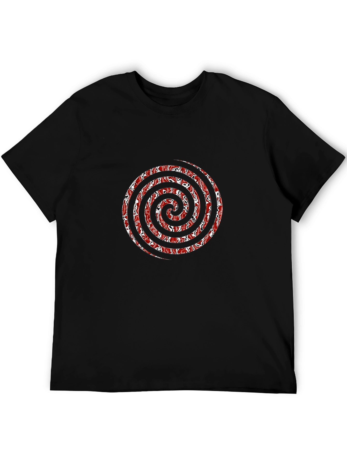 Red Spiral Graphic Black T-Shirt