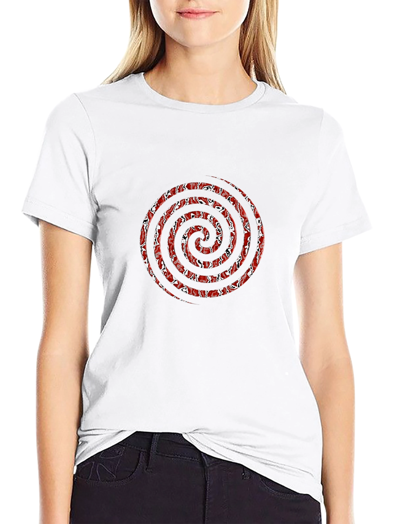 Red Spiral Graphic Black T-Shirt