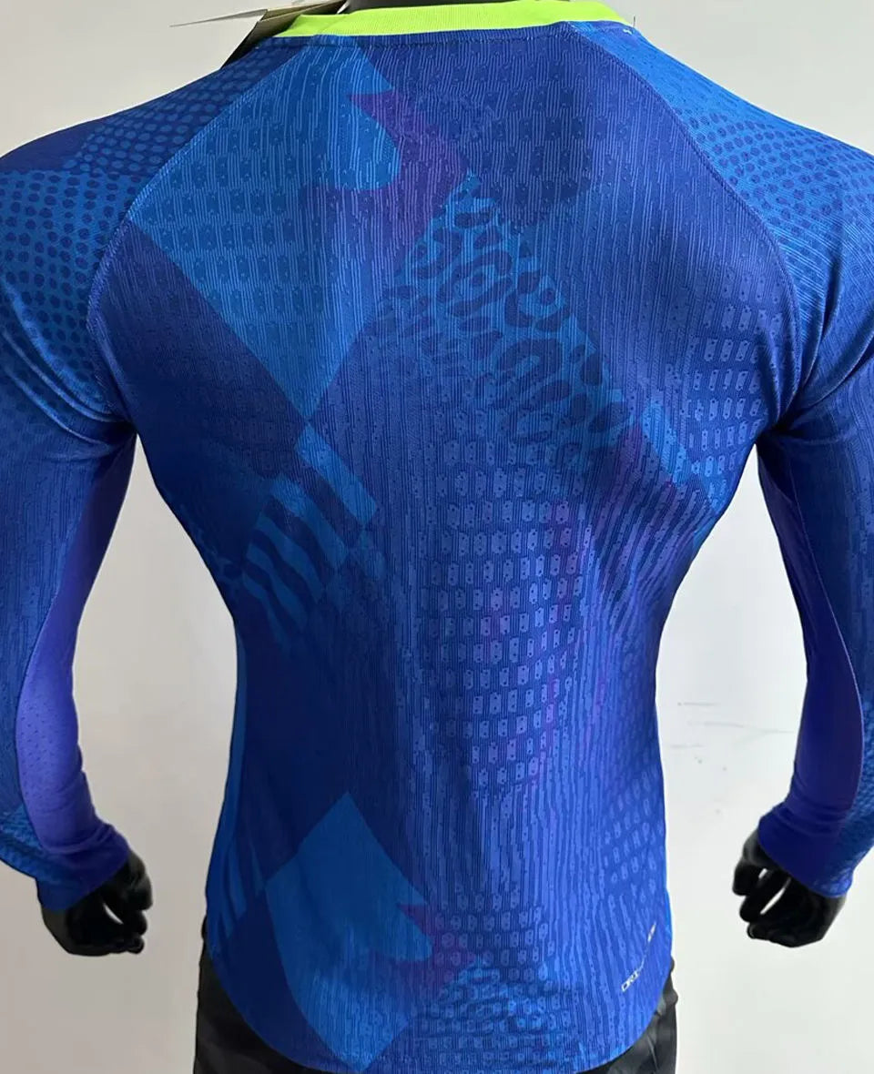 2025/26 Brazil Away Blue Player Version Long Sleeve Soccer Jersey Back