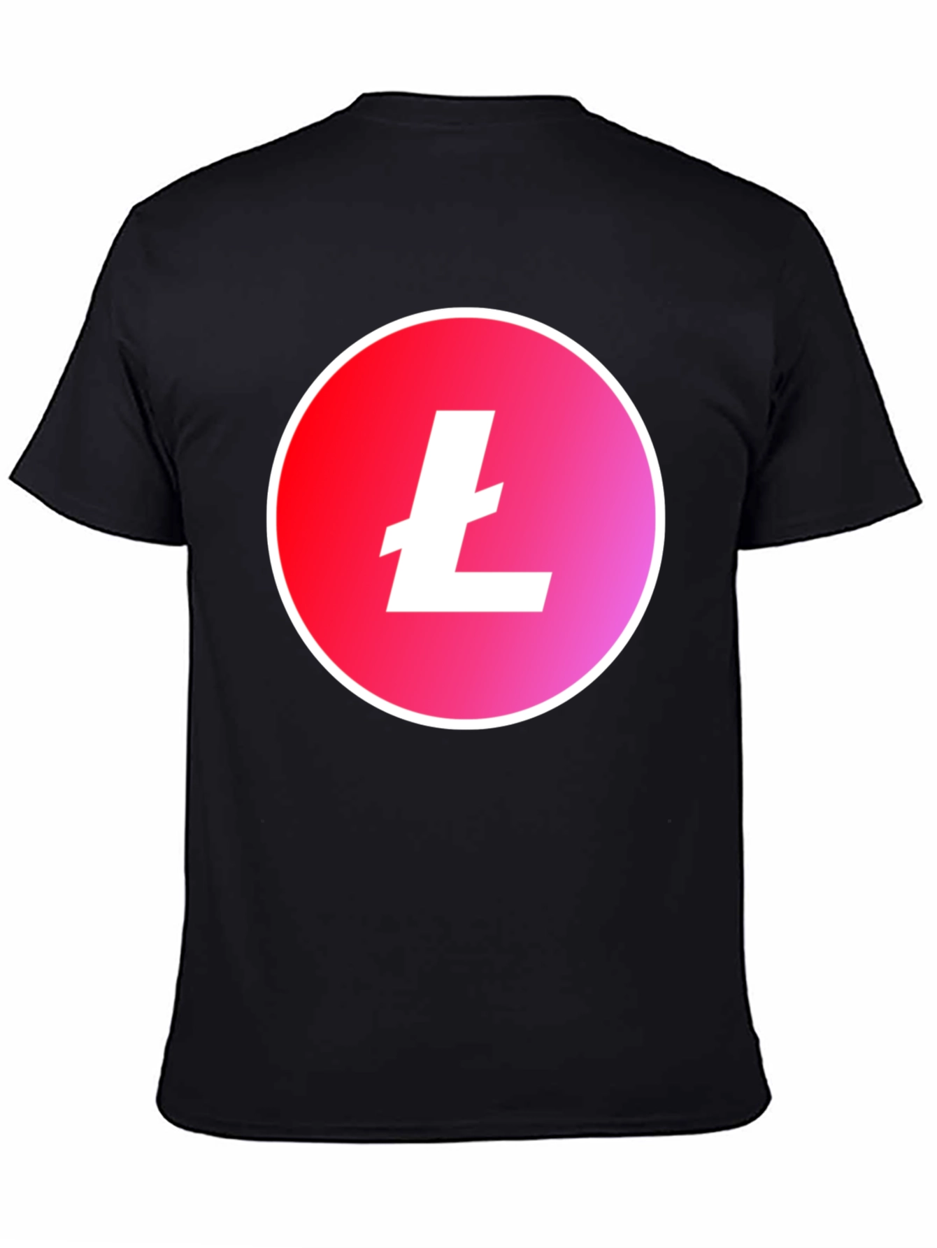 Litecoin Crypto Black T-Shirt - Red & Pink Gradient Circle