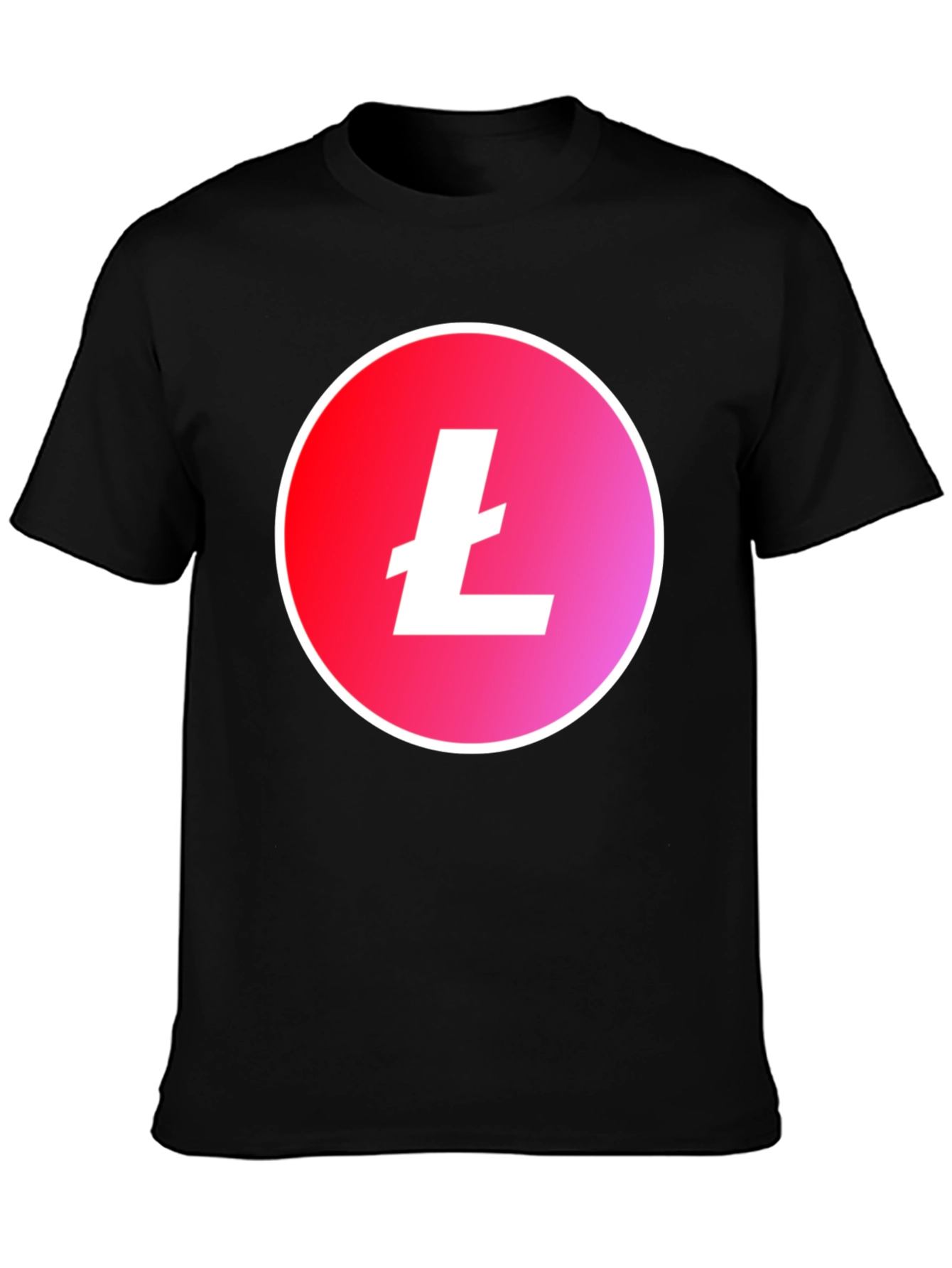 Litecoin Crypto Black T-Shirt - Red & Pink Gradient Circle