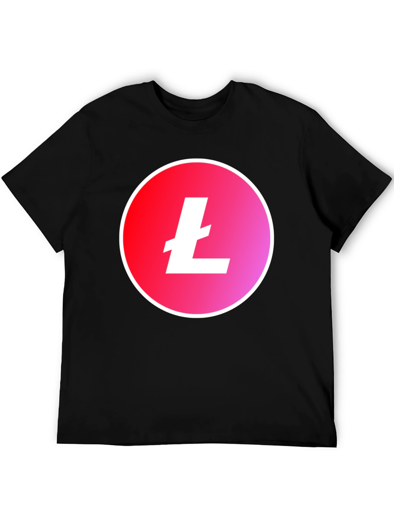 Litecoin Crypto Black T-Shirt - Red & Pink Gradient Circle