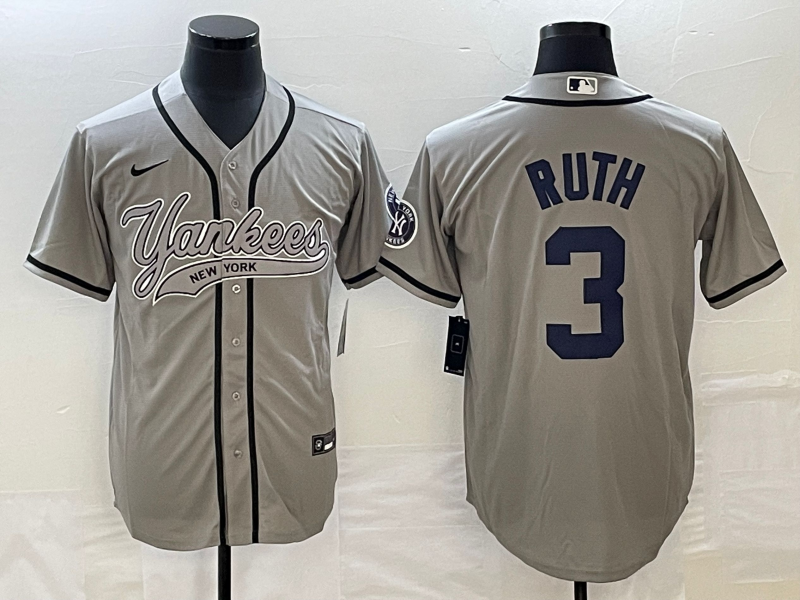 Men's New York Yankees Babe Ruth #3 Gray Player Jerseys Joint Edition