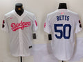 Men's Los Angeles Dodgers Mookie Betts #50 White Limited Game Player Jerseys