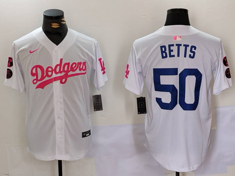 Men's Los Angeles Dodgers Mookie Betts #50 White Limited Game Player Jerseys