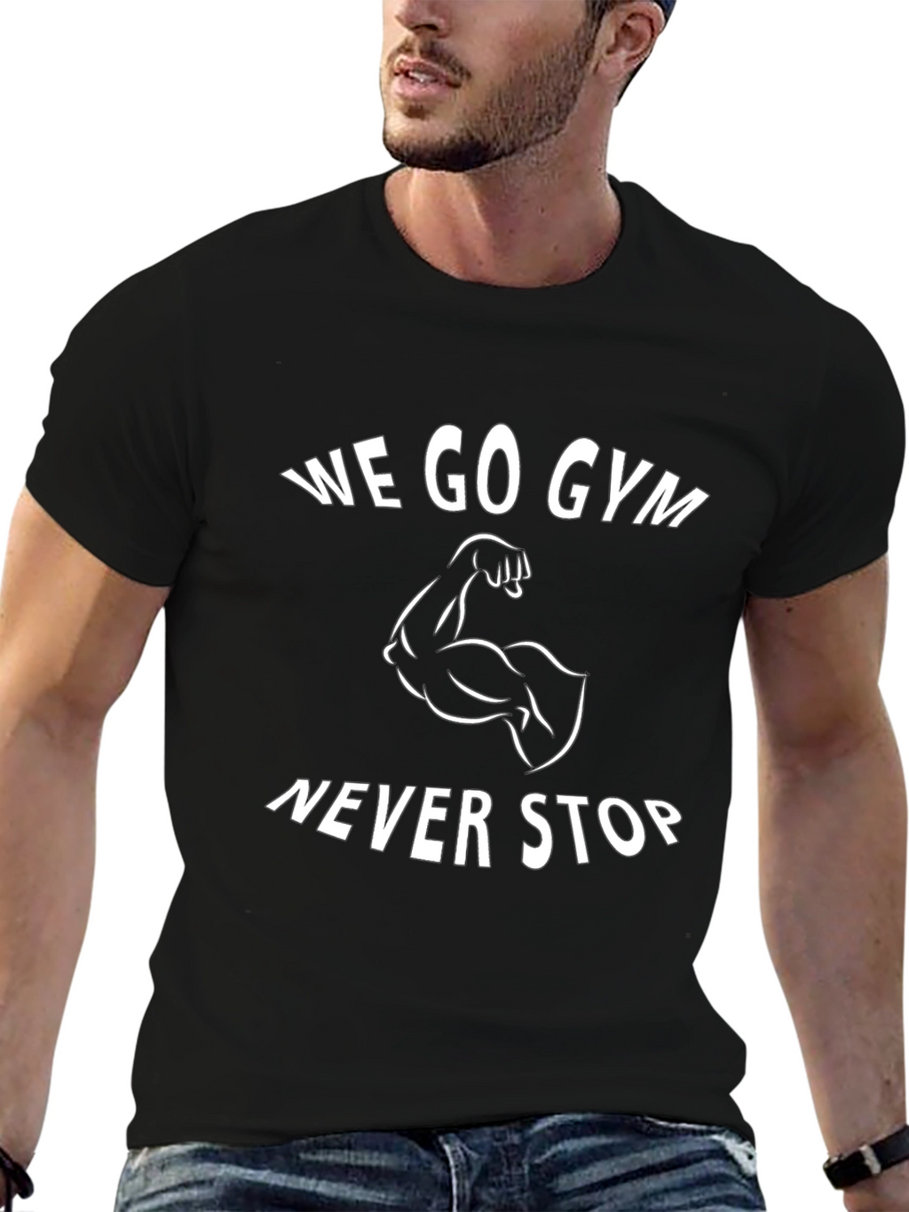 We Go Gym Never Stop Black Graphic T-Shirt