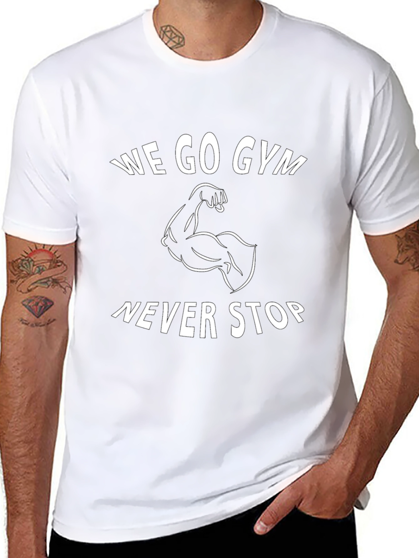 We Go Gym Never Stop Black Graphic T-Shirt