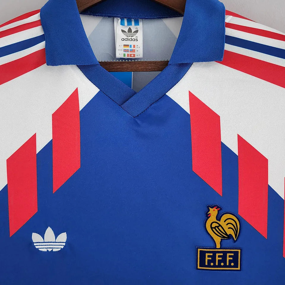 1988/90 France Home Long Sleeve Retro Soccer Jersey Detail 2