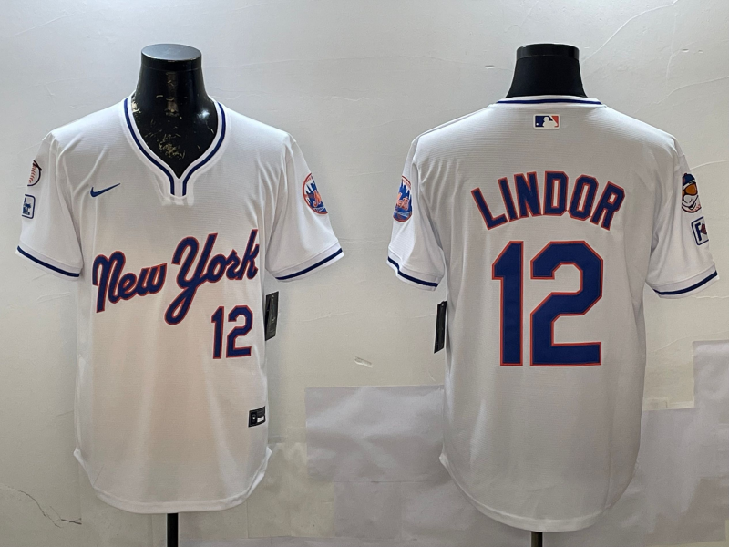 Men's New York Mets Francisco Lindor #12 White Replica Player Jerseys