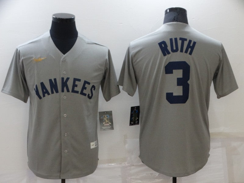 Men's New York Yankees Babe Ruth #3 Gray Replica Baseball Jerseys