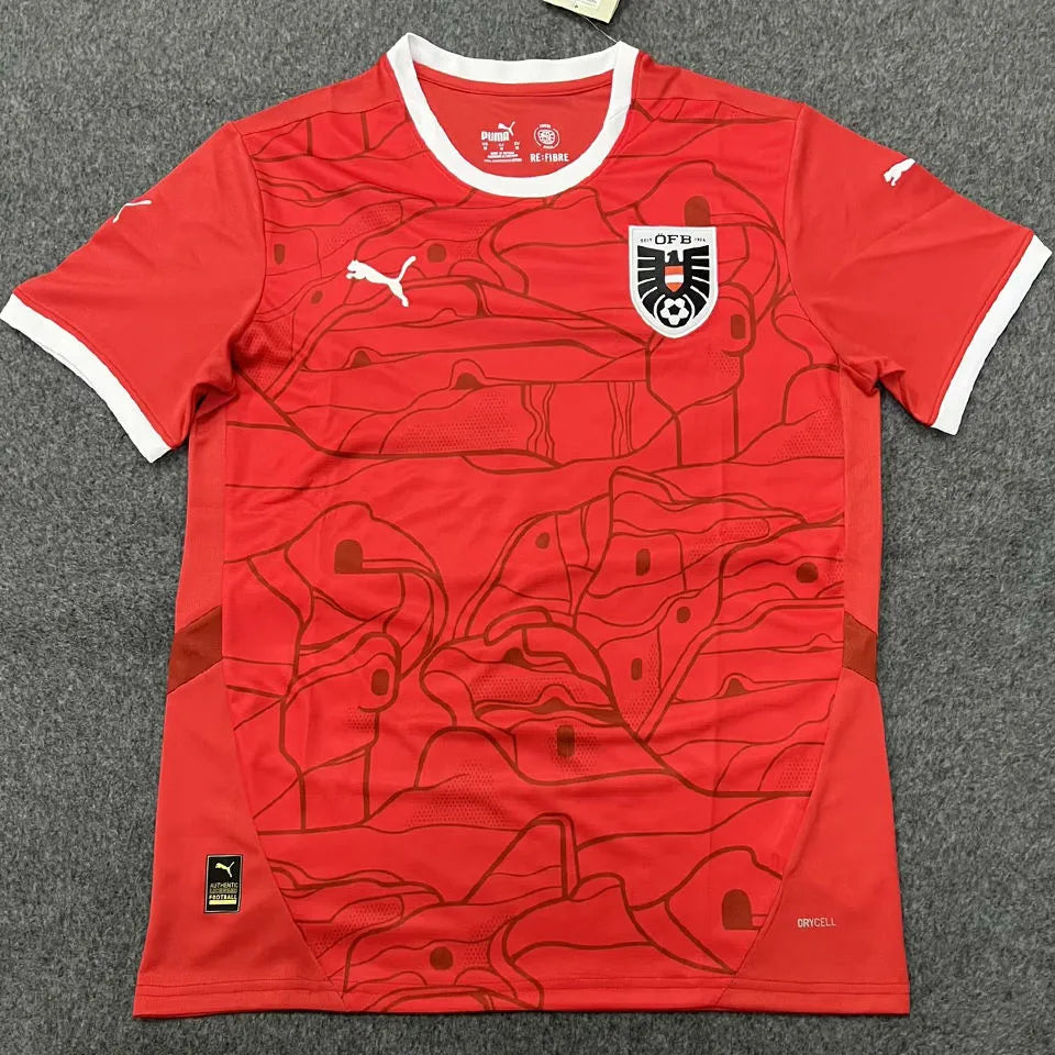 2024/25 Austria Home Red Fans Soccer Jersey Back