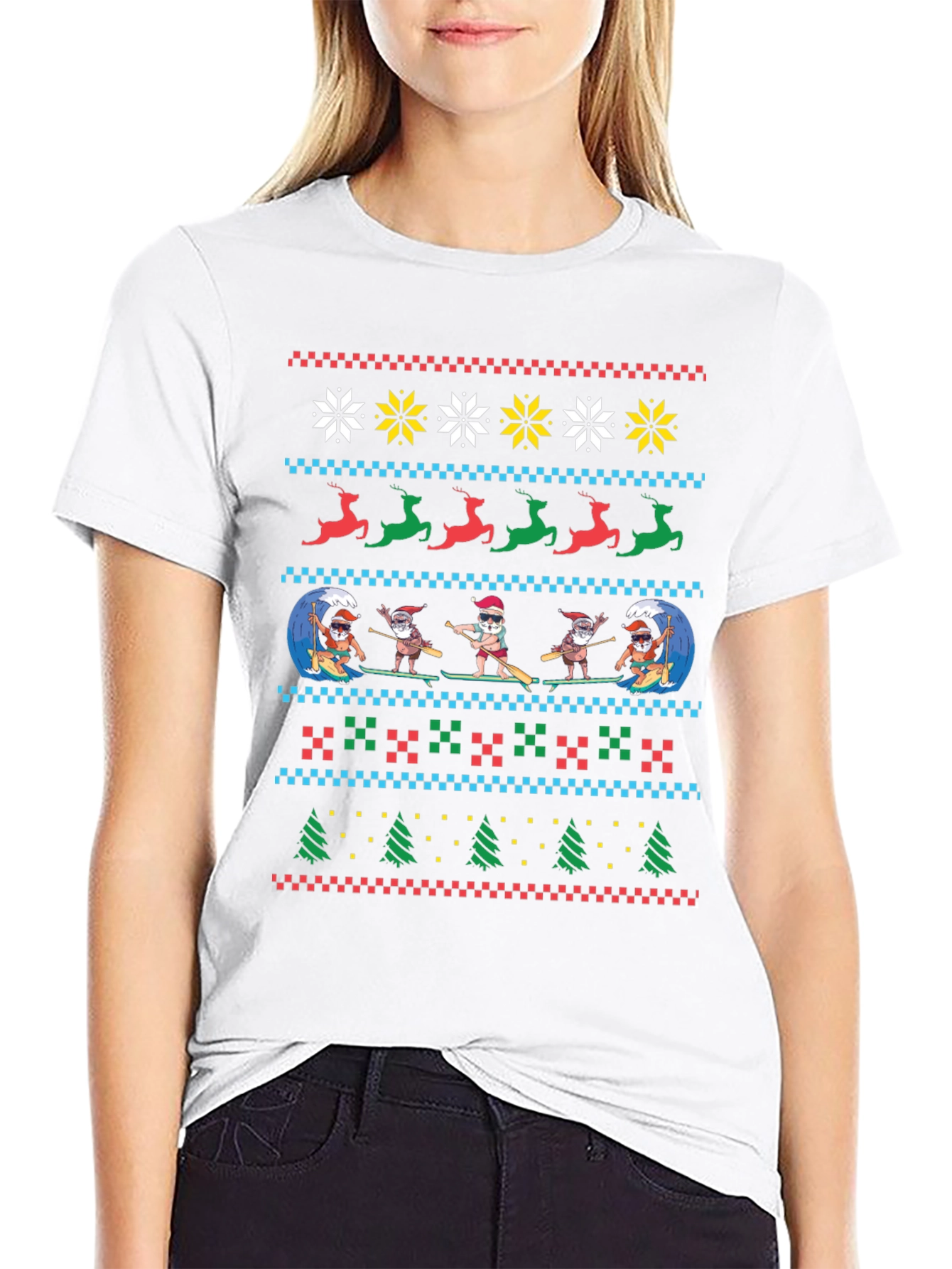 Surfing Santa Ugly Christmas T-Shirt