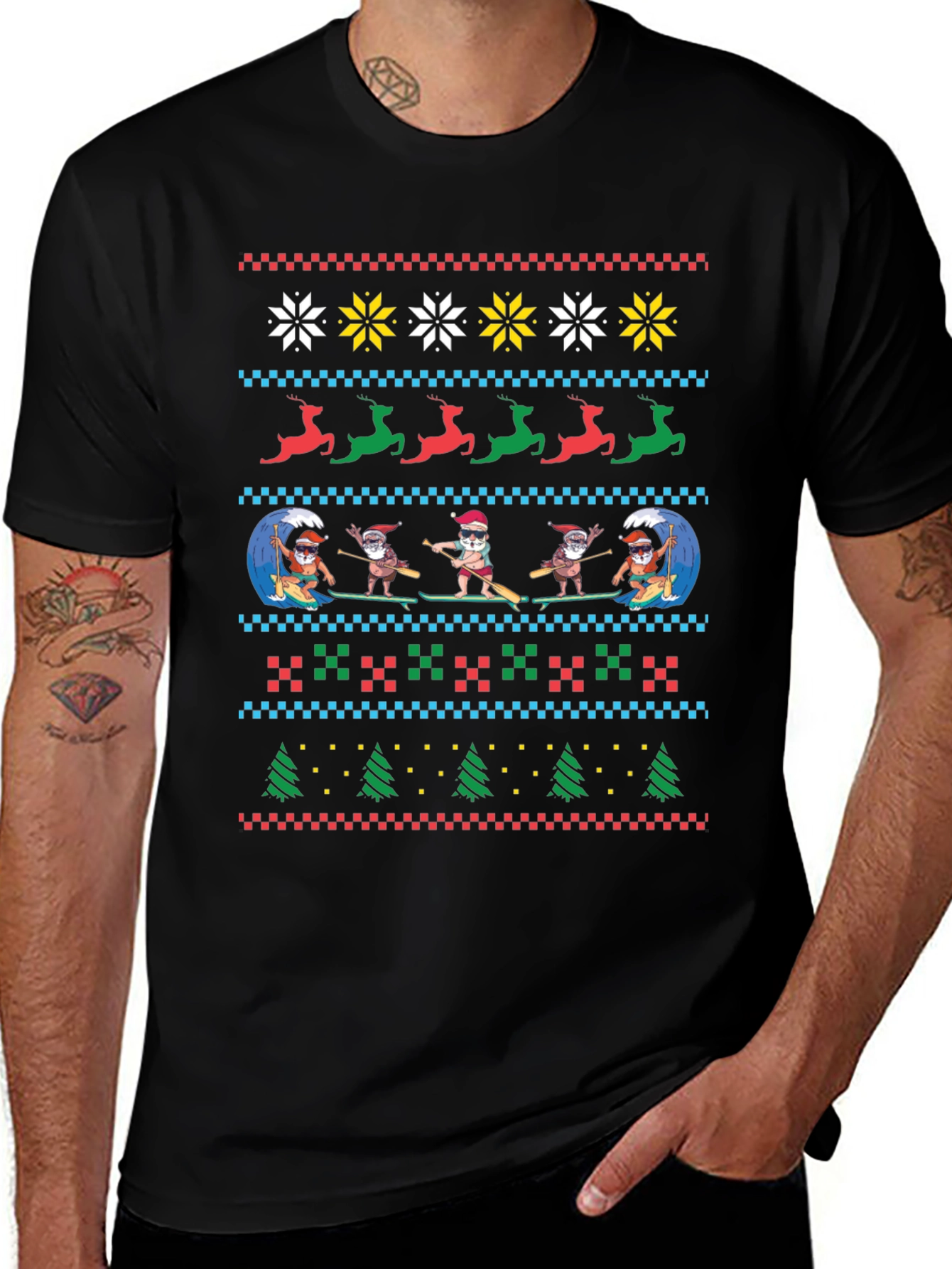 Surfing Santa Ugly Christmas T-Shirt