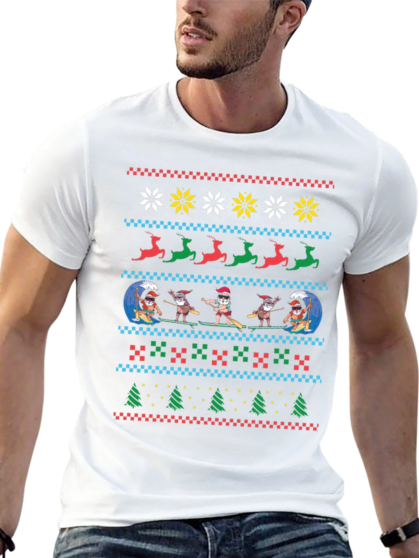 Surfing Santa Ugly Christmas T-Shirt
