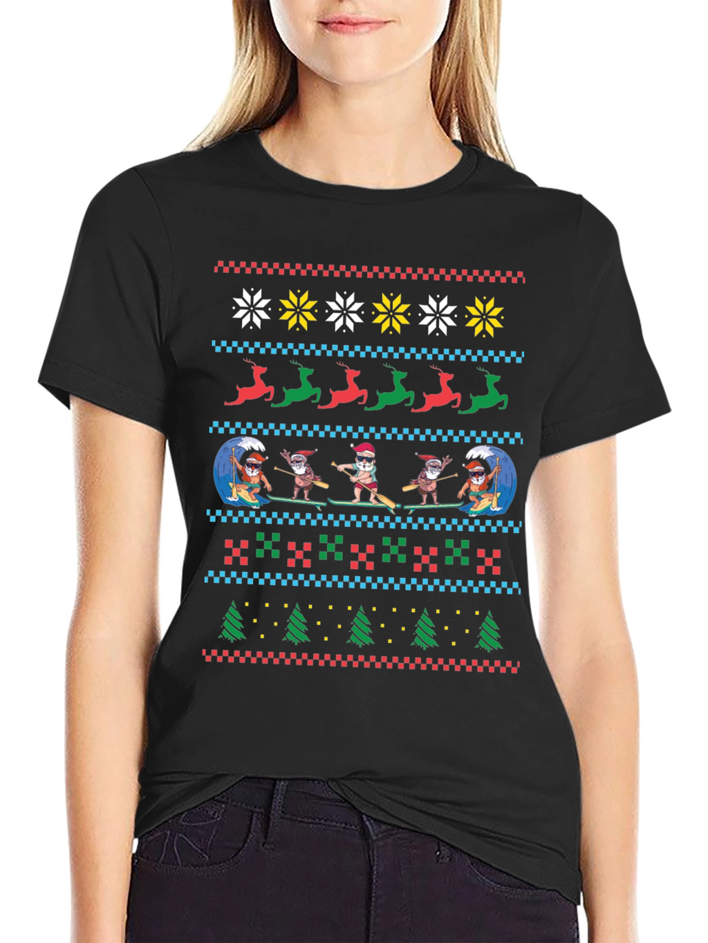 Surfing Santa Ugly Christmas T-Shirt