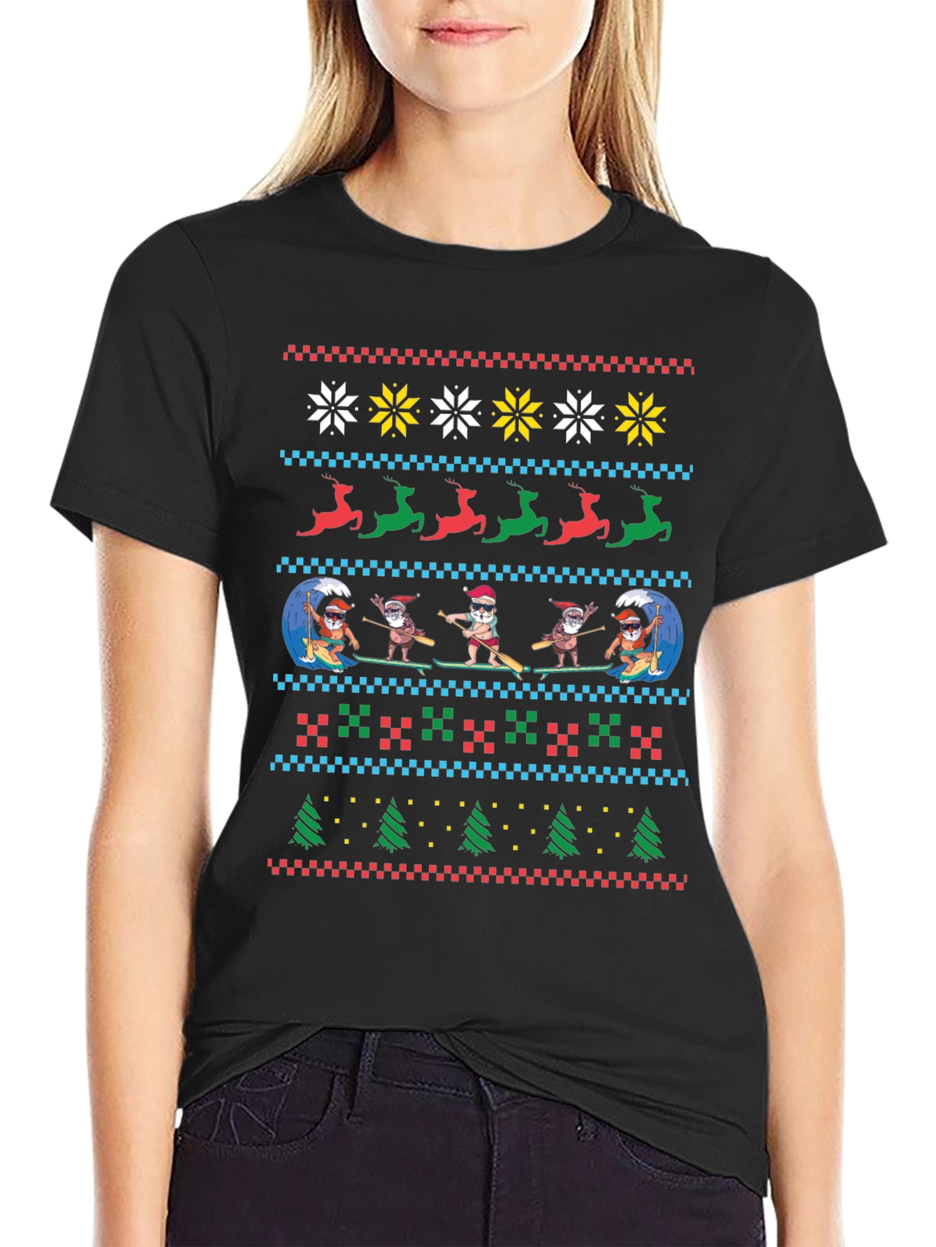 Surfing Santa Ugly Christmas T-Shirt