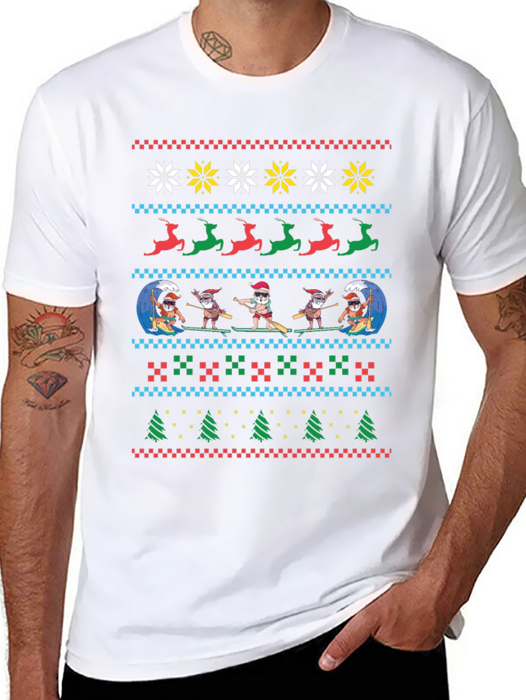 Surfing Santa Ugly Christmas T-Shirt