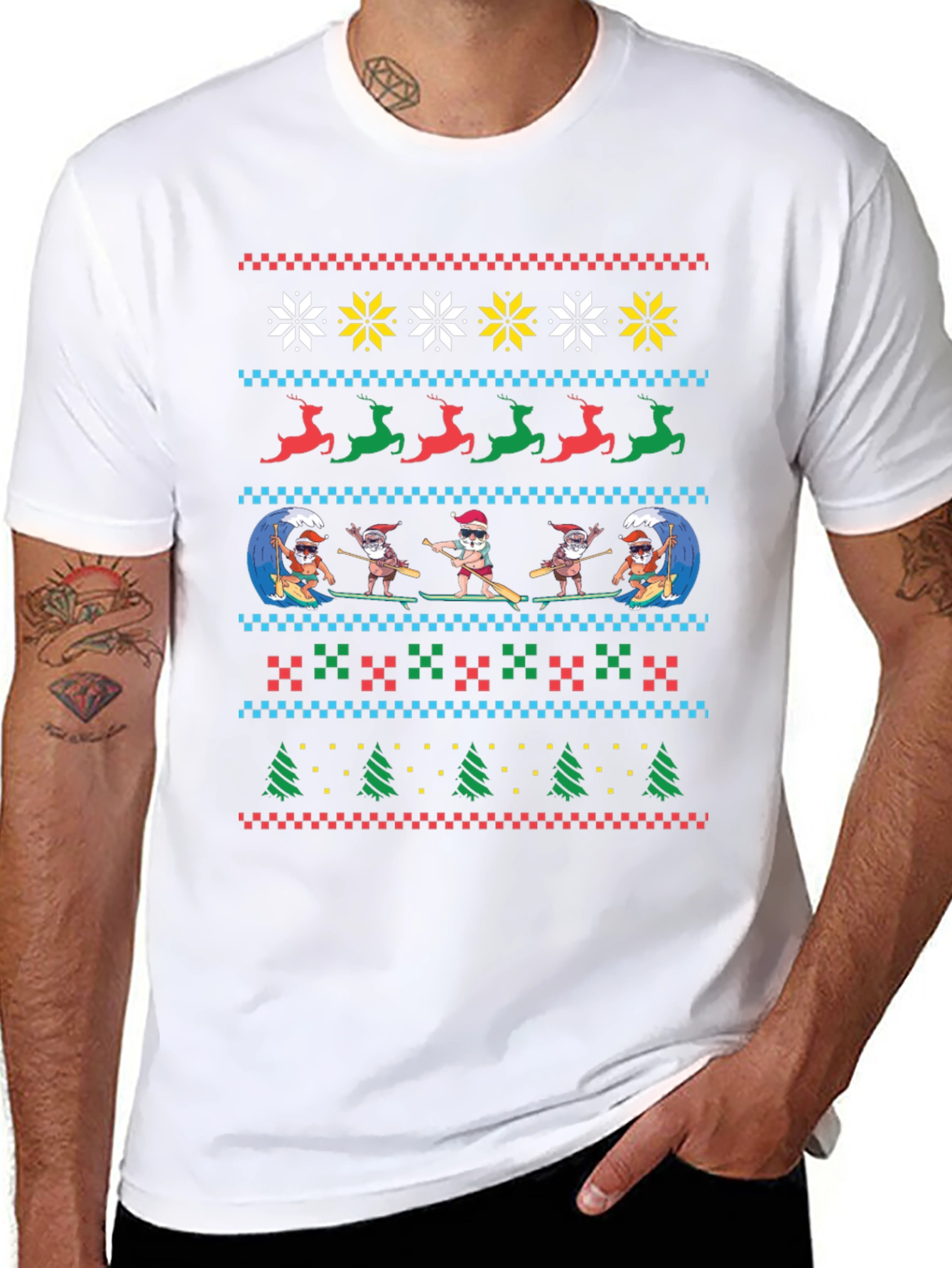 Surfing Santa Ugly Christmas T-Shirt