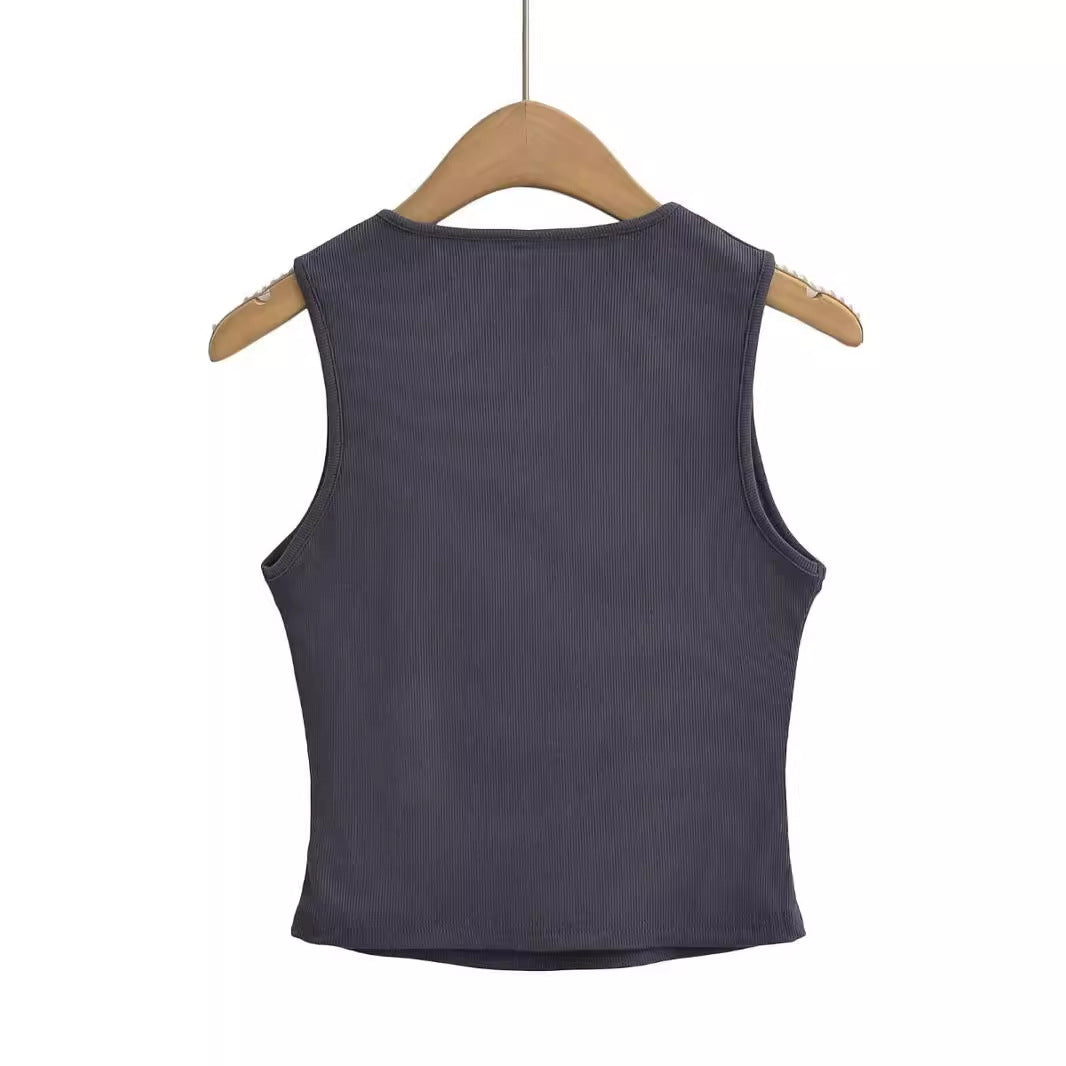 Sleeveless round neck cropped short vest