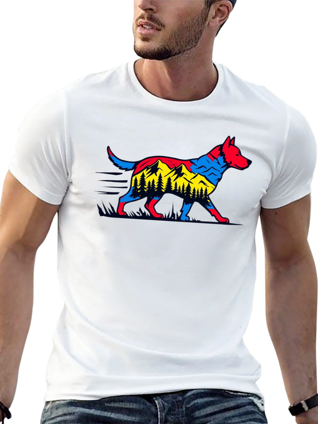 Dog & Mountain Graphic Black T-Shirt