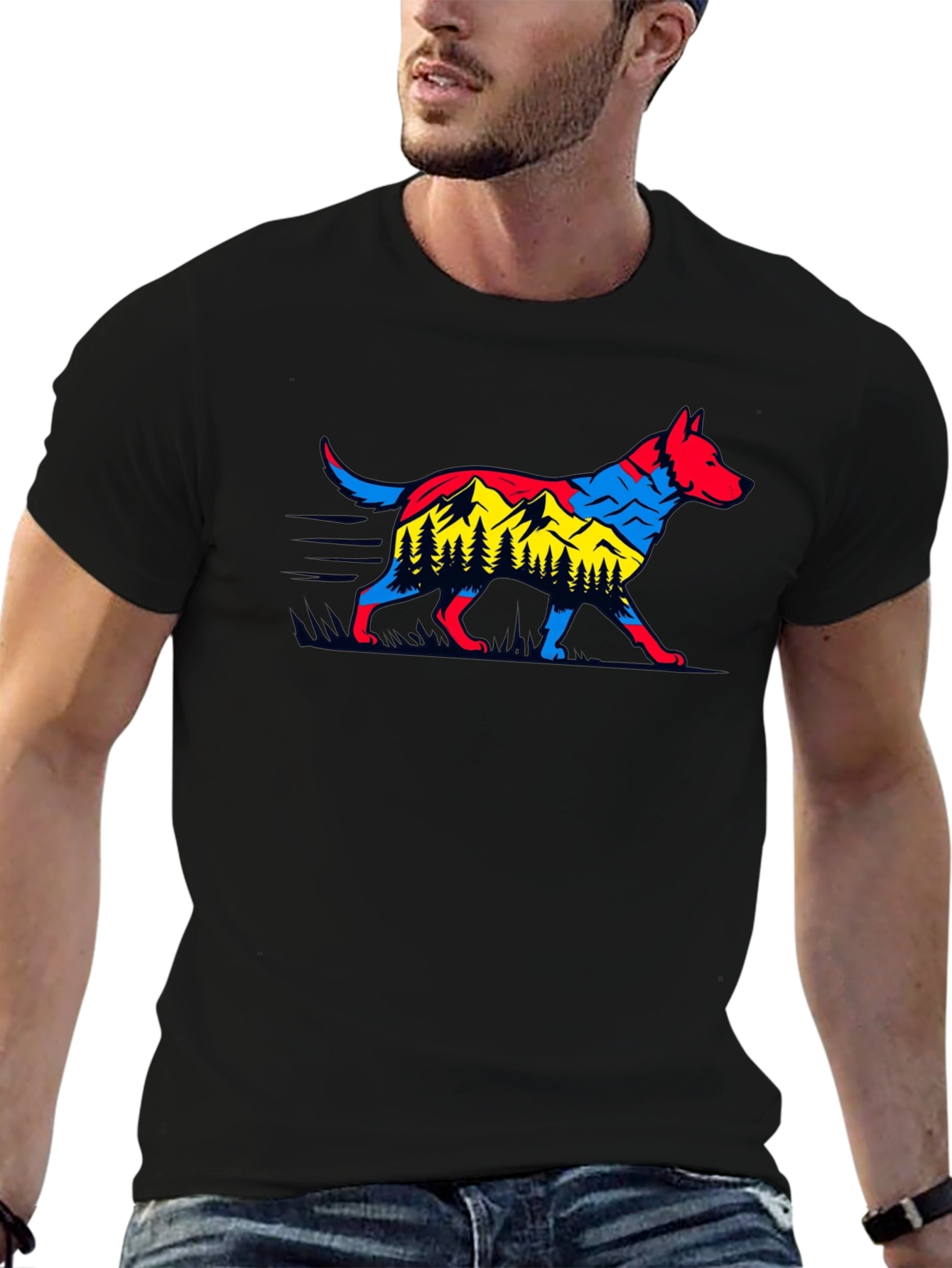 Dog & Mountain Graphic Black T-Shirt