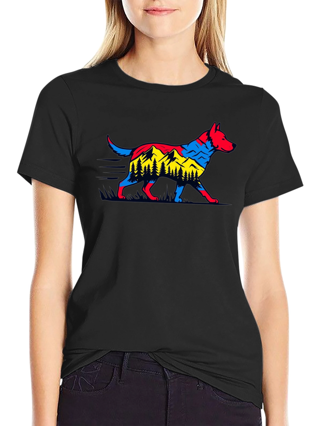Dog & Mountain Graphic Black T-Shirt