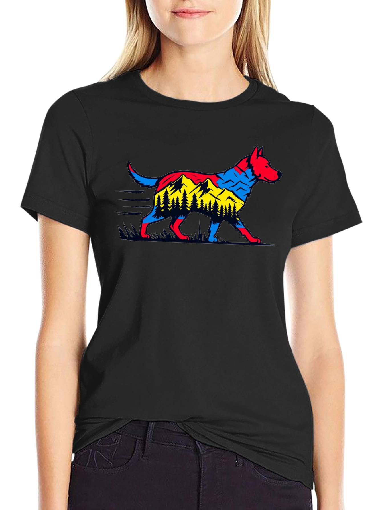 Dog & Mountain Graphic Black T-Shirt