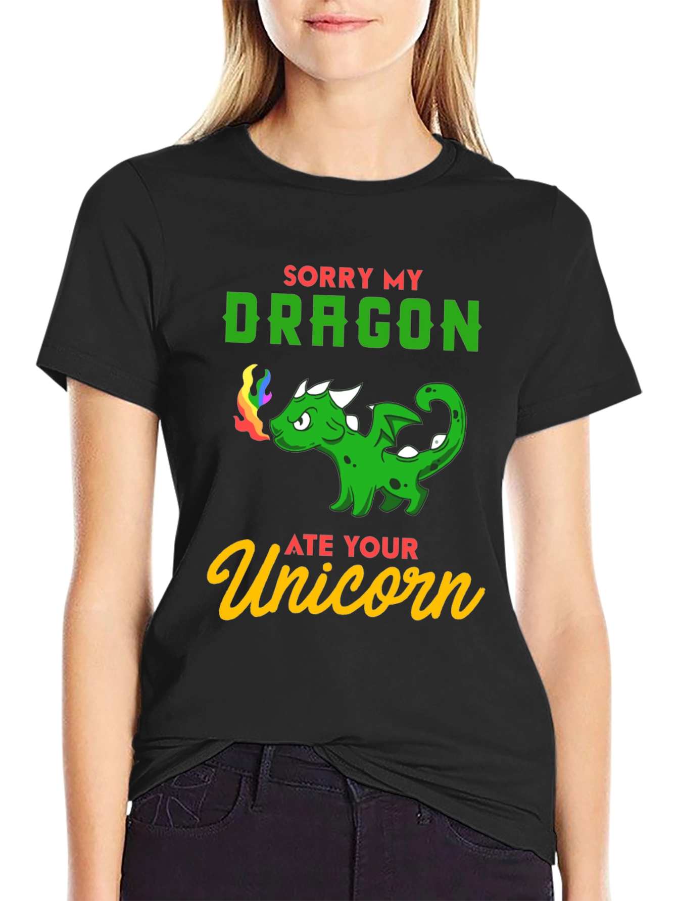 Sorry My Dragon Ate Your Unicorn T-Shirt - Black
