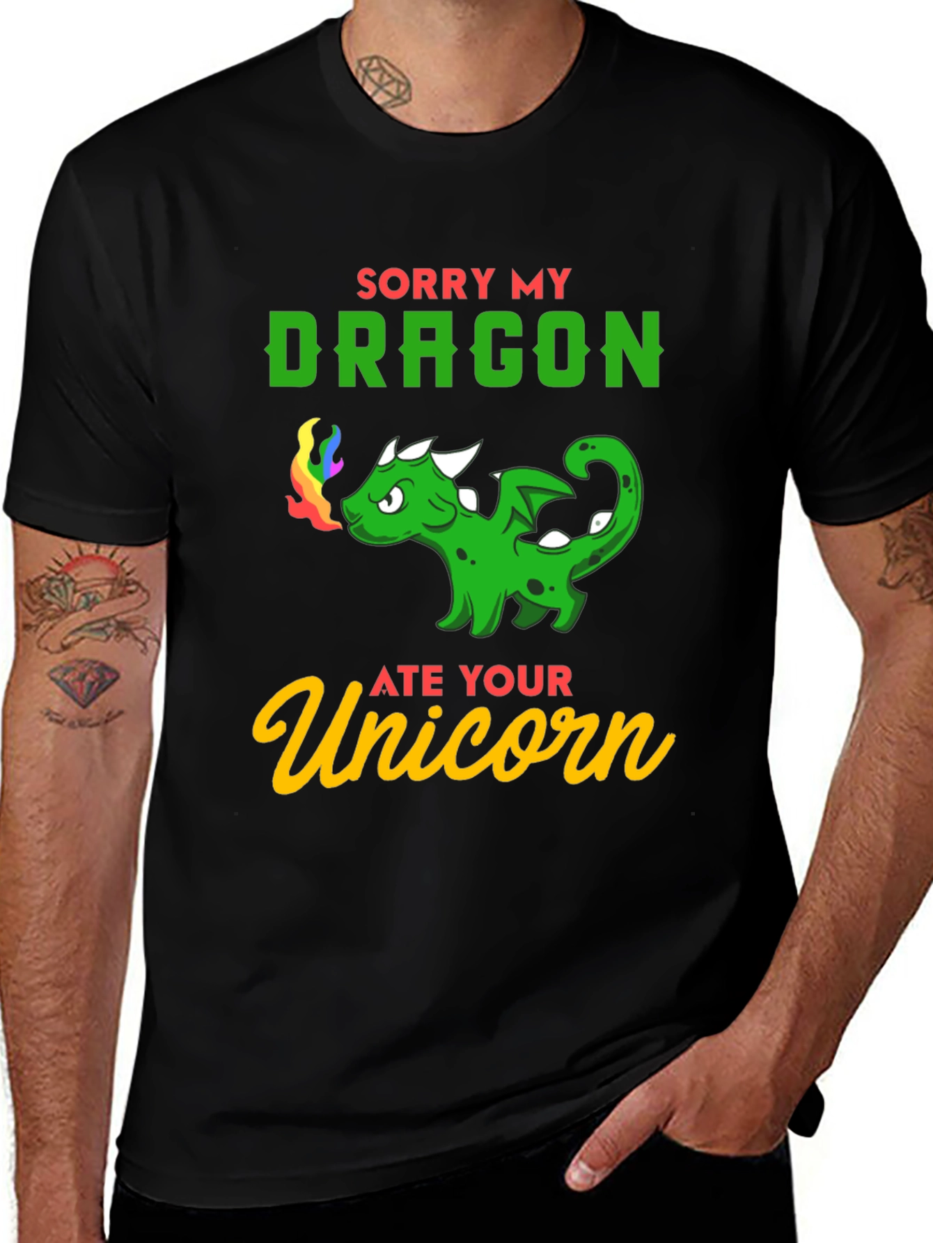 Sorry My Dragon Ate Your Unicorn T-Shirt - Black