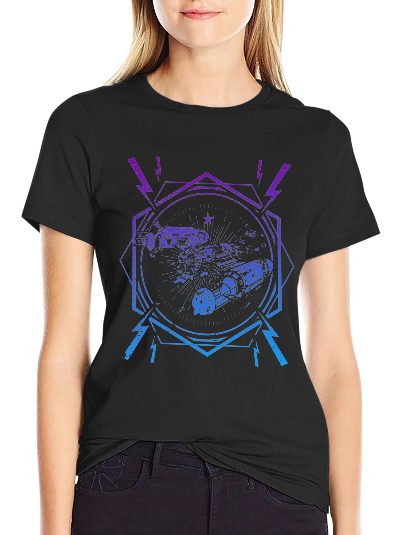 Retro Spacecraft Graphic Tee - Black