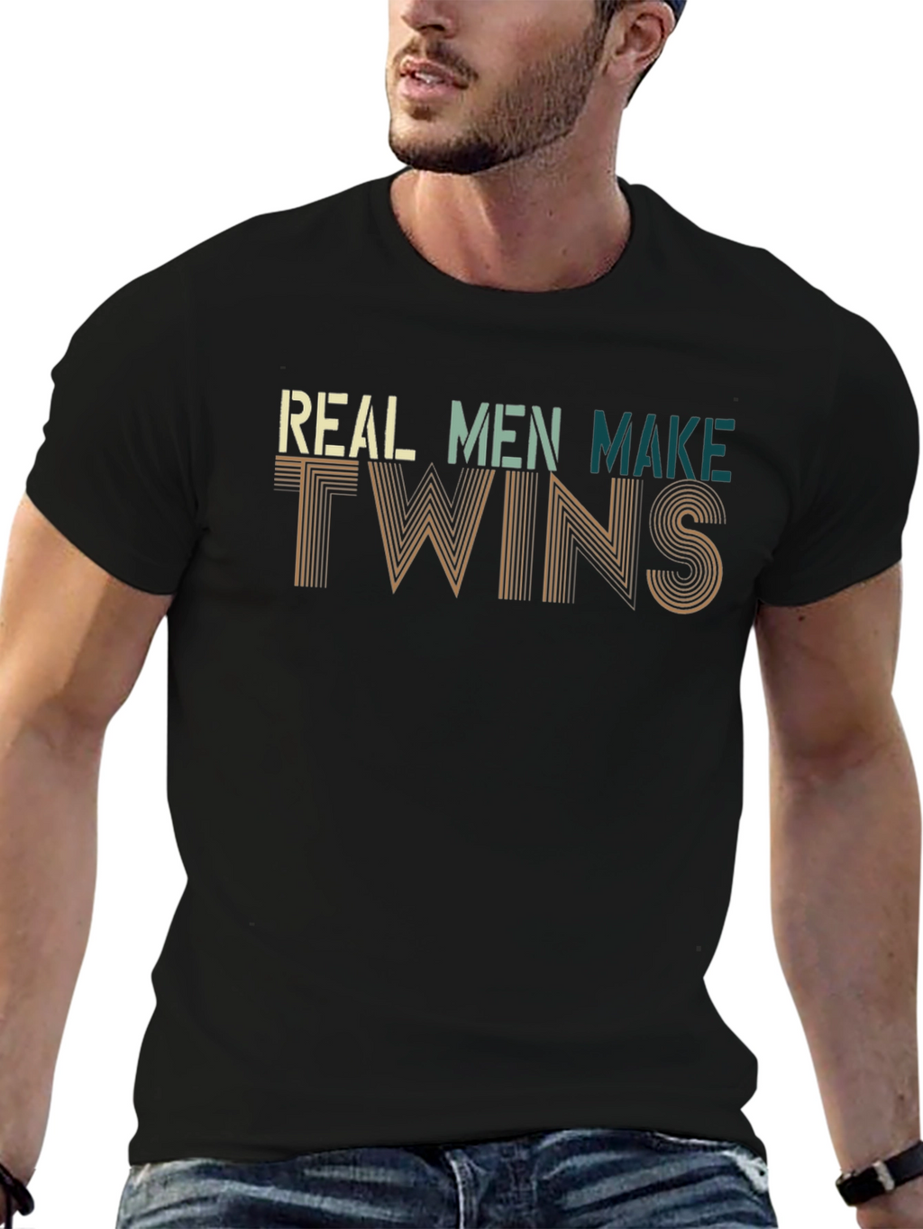 Real Men Make Twins Black Graphic T-Shirt