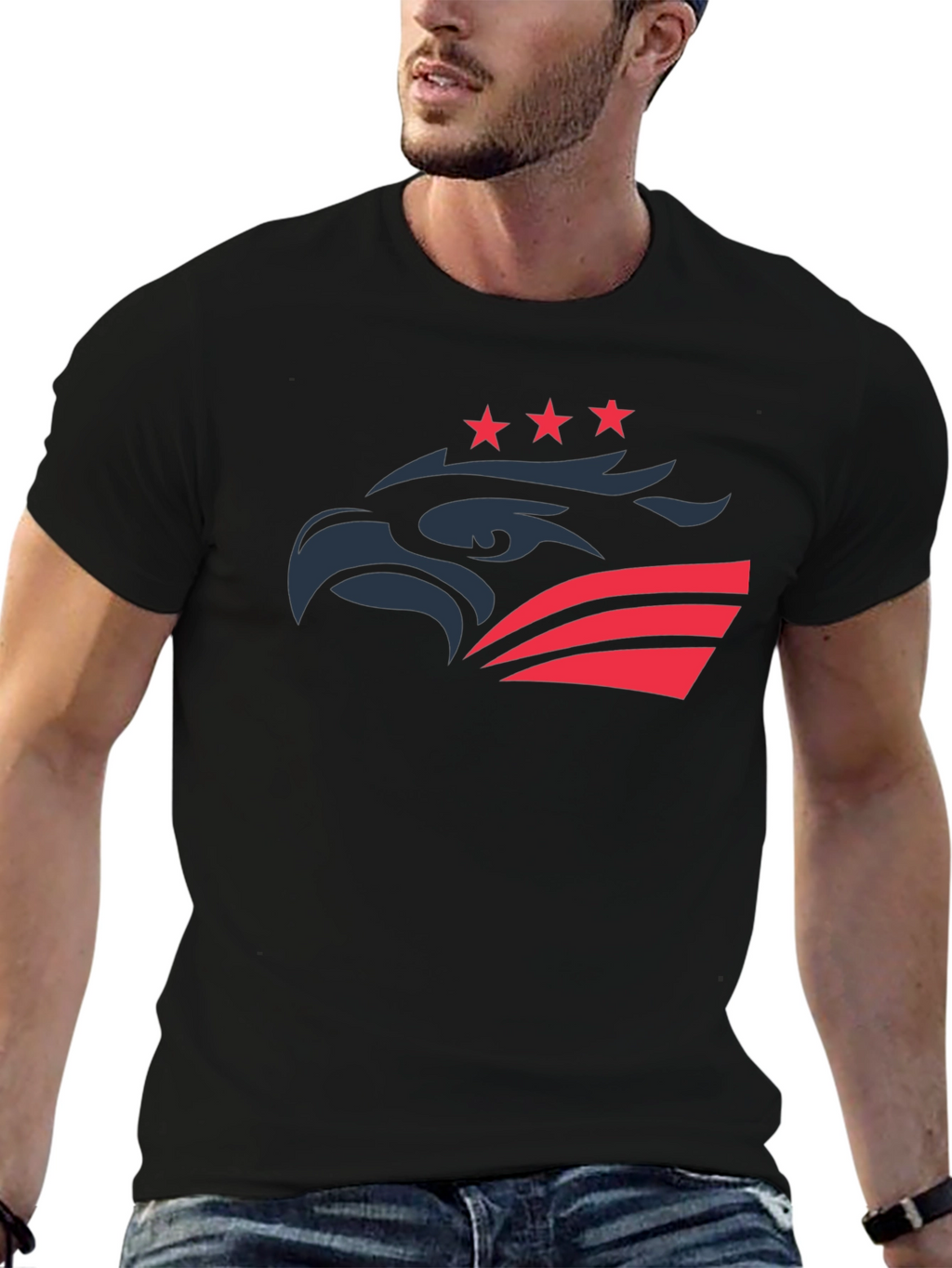 Patriotic Eagle Graphic Tee - Black