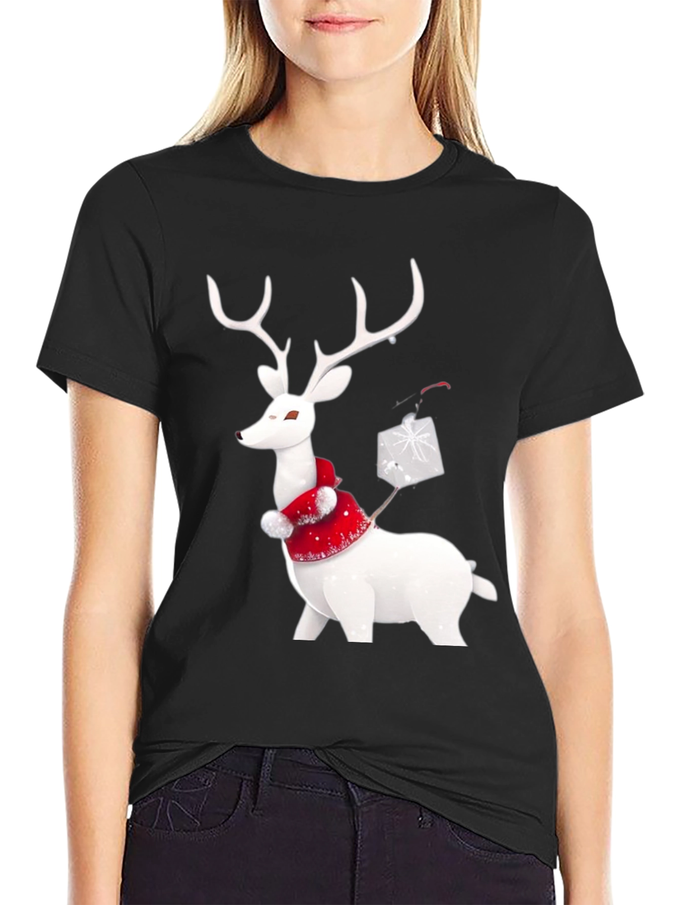 Festive Reindeer Graphic Tee - Holiday Apparel