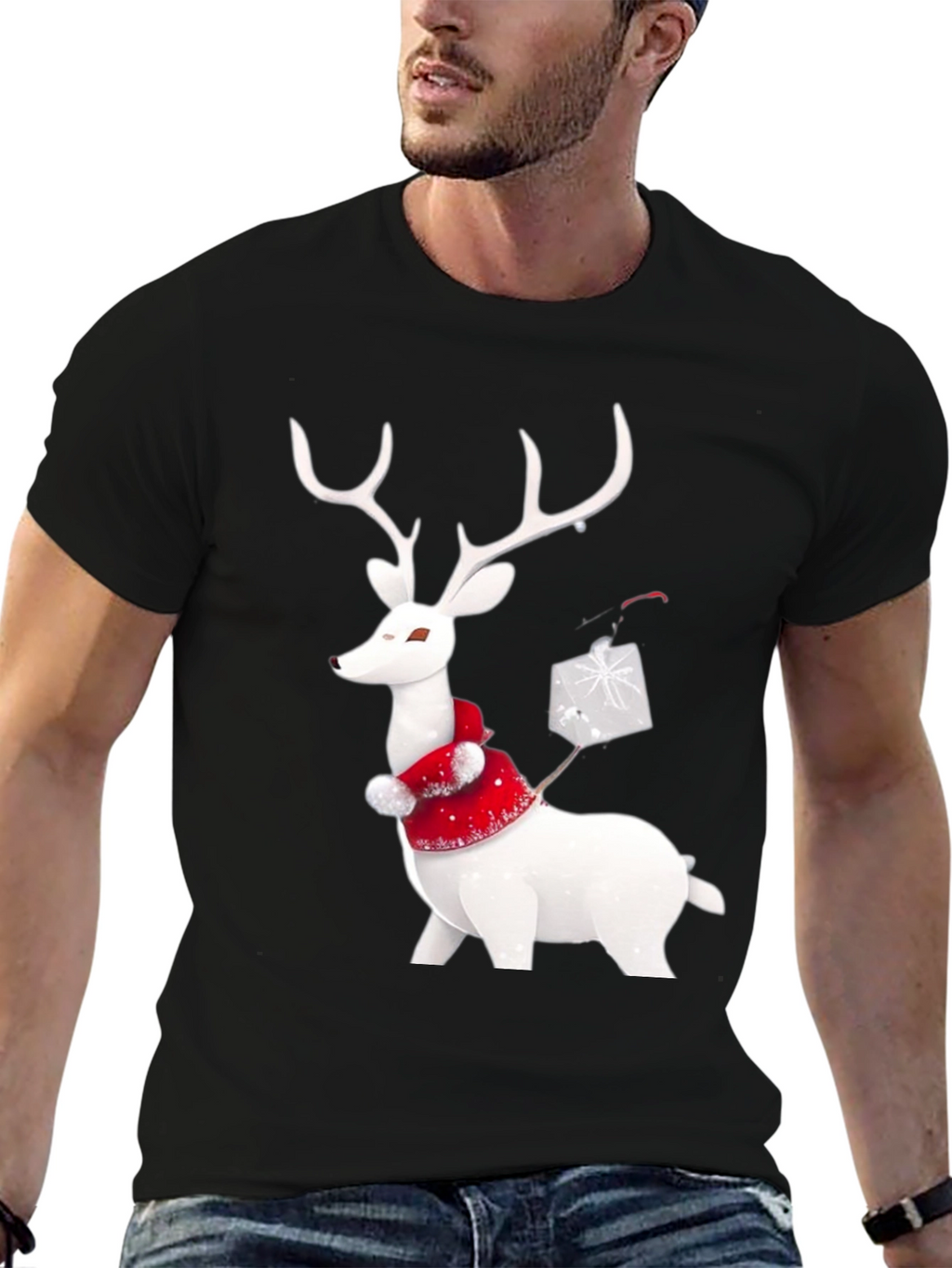Festive Reindeer Graphic Tee - Holiday Apparel