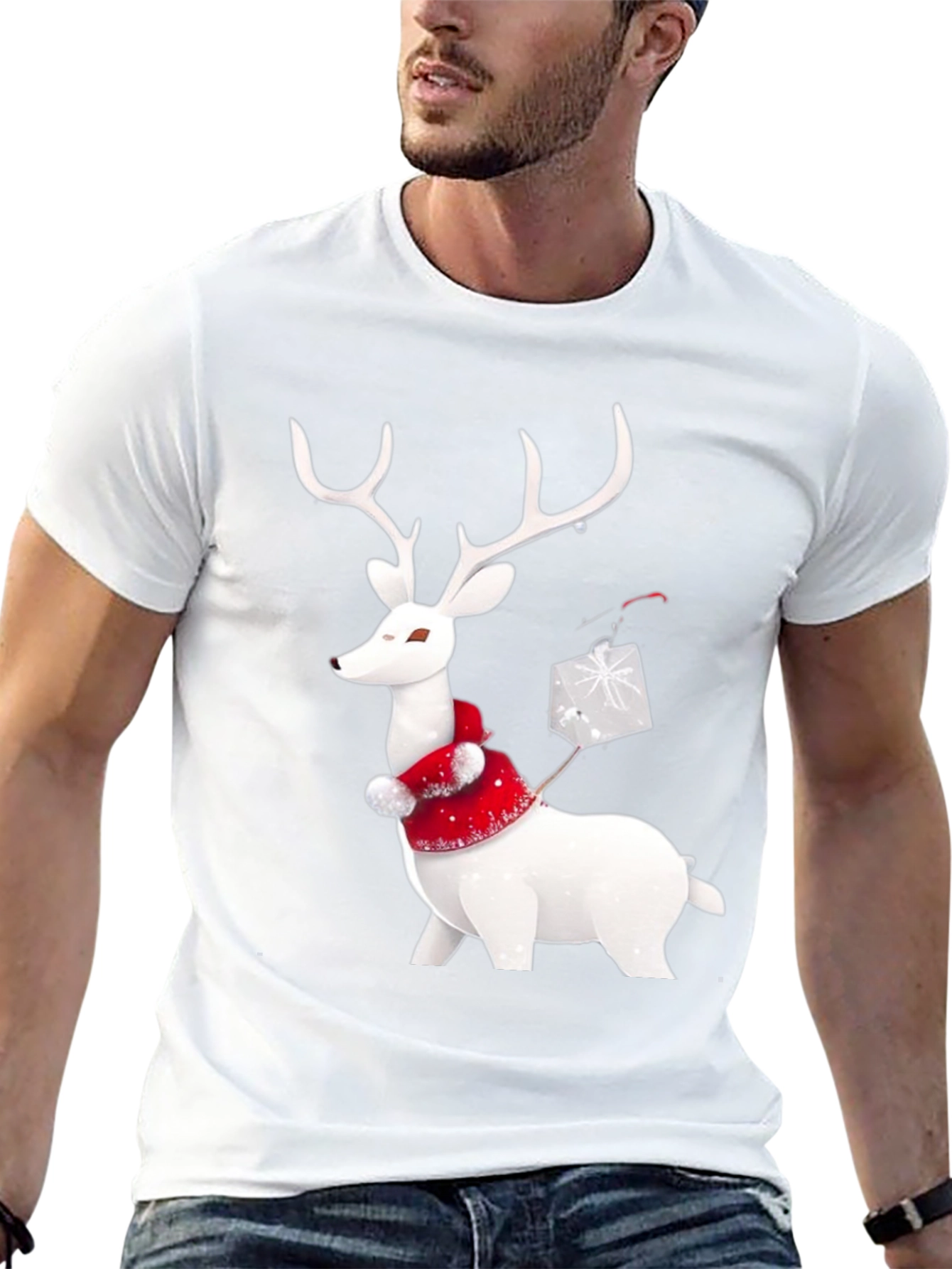 Festive Reindeer Graphic Tee - Holiday Apparel