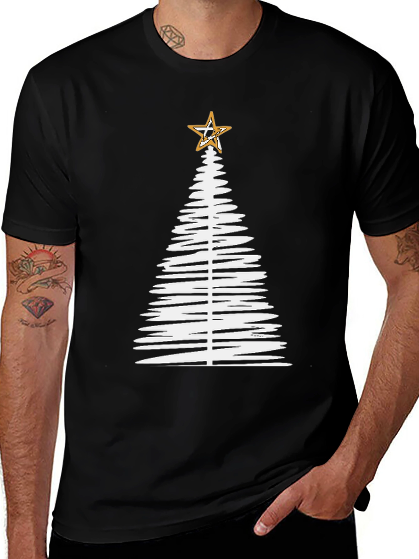 Christmas Tree Star Black Graphic Tee